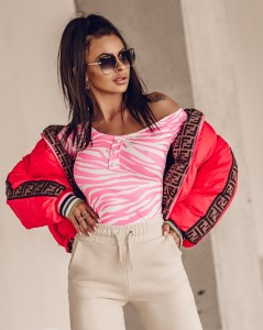 BODY STRONG PRINT ECRU+NEON RÓŻ