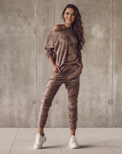 KOMPLET VELOR LOGO CIEMNY BEŻ