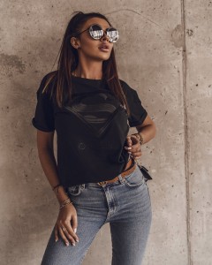 T-SHIRT SUPER GIRL CZARNY