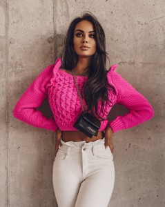 SWETER FRILL NEON RÓŻ