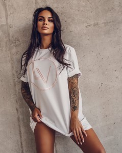 T-SHIRT LV RING BIAŁY PUDROWY RÓŻ