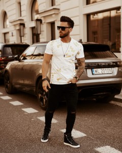 T-SHIRT MĘSKI COLOR SPLASH BIAŁO ZŁOTY