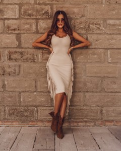 SUKIENKA FRINGE BEŻ