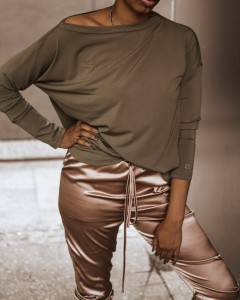 BLUZKA COLD SHOULDER KHAKI