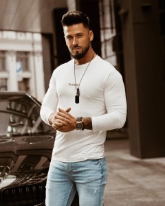 BLUZKA MĘSKA LONGSLEEVE SIMPLE LOOK BIAŁY