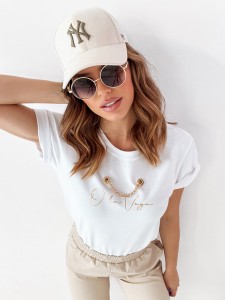T-SHIRT GOLD CHAIN BIAŁY