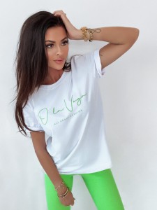 T-SHIRT ONLY WHITE Z NAPISEM NEON ZIELONY