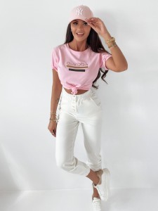 T-SHIRT BLACK GOLD PUDROWY RÓŻ