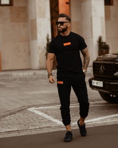 SPODNIE MĘSKIE ORANGE DETAIL CZARNY