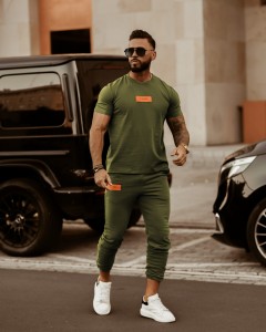 SPODNIE MĘSKIE ORANGE DETAIL KHAKI
