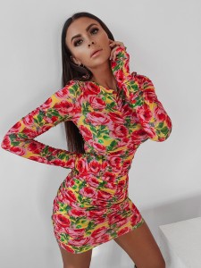 SUKIENKA FLORAL FANTASY WZÓR NA ŻÓŁTYM TLE