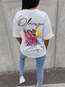 T-SHIRT DAMSKI ROSU O LA VOGA ECRU 