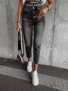 SPODNIE JEANSOWE O LA VOGA OFF Z LOGOWANĄ GUMĄ W PASIE CZARNY