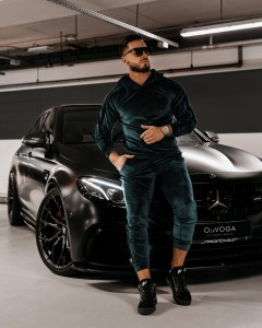 KOMPLET MĘSKI ELICK WELUROWY BUTELKOWA ZIELEŃ