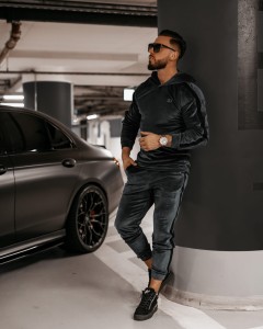 KOMPLET MĘSKI ELICK WELUROWY SZARY