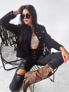 KURTKA JEANSOWA Z FRĘDZLAMI SANIL CZARNY