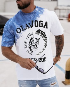 T-SHIRT MĘSKI FORCE O LA VOGA BIAŁO - GRANATOWY
