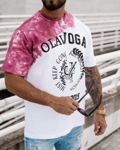 T-SHIRT MĘSKI FORCE O LA VOGA BIAŁO - BORDOWY