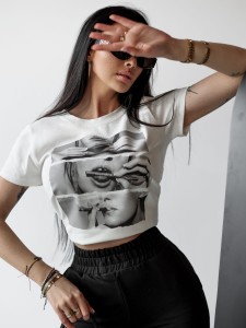 T-SHIRT DAMSKI LABIOS O LA VOGA ECRU