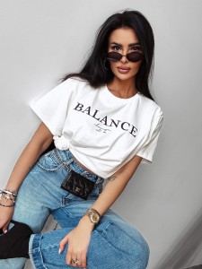 T-SHIRT DAMSKI BALANS O LA VOGA ECRU
