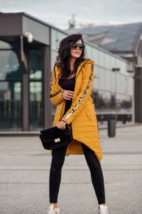 PŁASZCZ  NEW CEKIN LEATHER MUSZTARDOWY