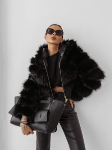 KURTKA DAMSKA FUTERKO LANIKA OLAVOGA CZARNY