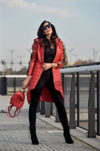 PŁASZCZ  NEW CEKIN LEATHER CZERWONY