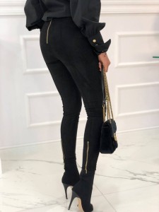 SPODNIE ZAMSZOWE SUED Z SUWAKAMI  CZARNE