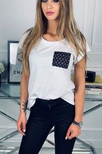 T-SHIRT BIAŁY KIESZONKA MONOGRAM
