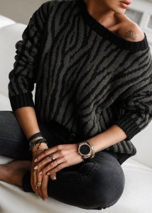 SWETER ZEBERKA CZARNY-KHAKI