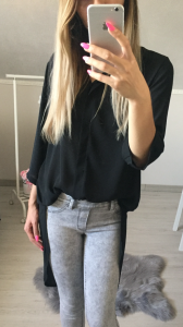 KOSZULA Z PRZEDŁUŻANYM TYŁEM CZARNA