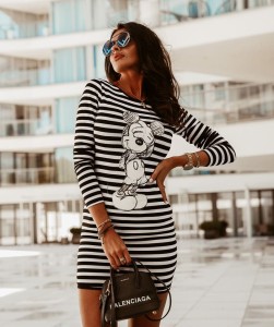 SUKIENKA MARINA LOOK CZARNO BIAŁE PASKI