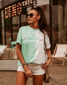 T-SHIRT OLV BIAŁY-MIĘTA