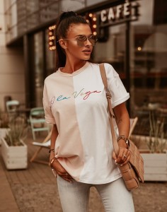 T-SHIRT OLV BIAŁY-PUDROWY RÓŻ